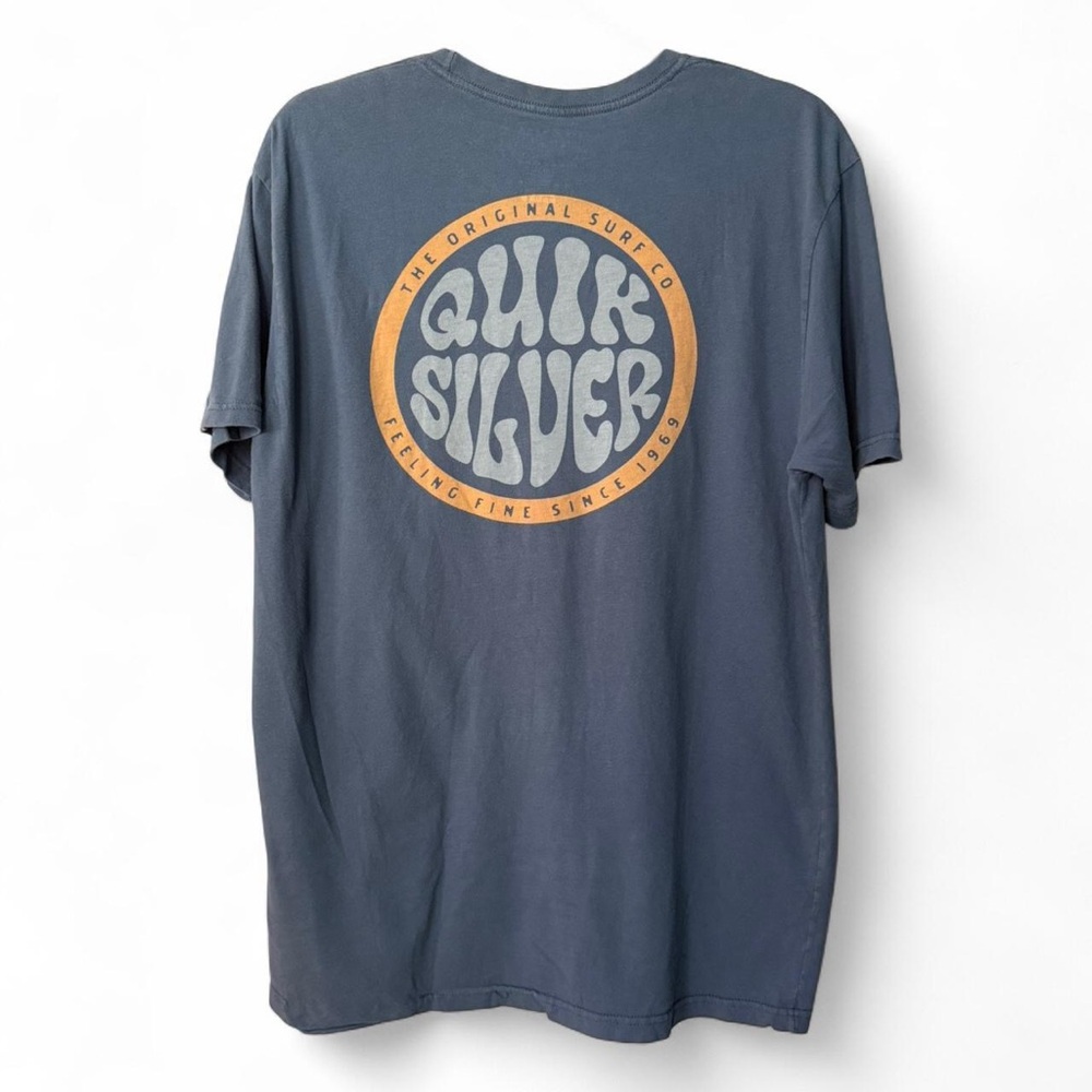 Quiksilver Blue Short Sleeve Graphic Tee with Retro Logo Size Large T-shirt